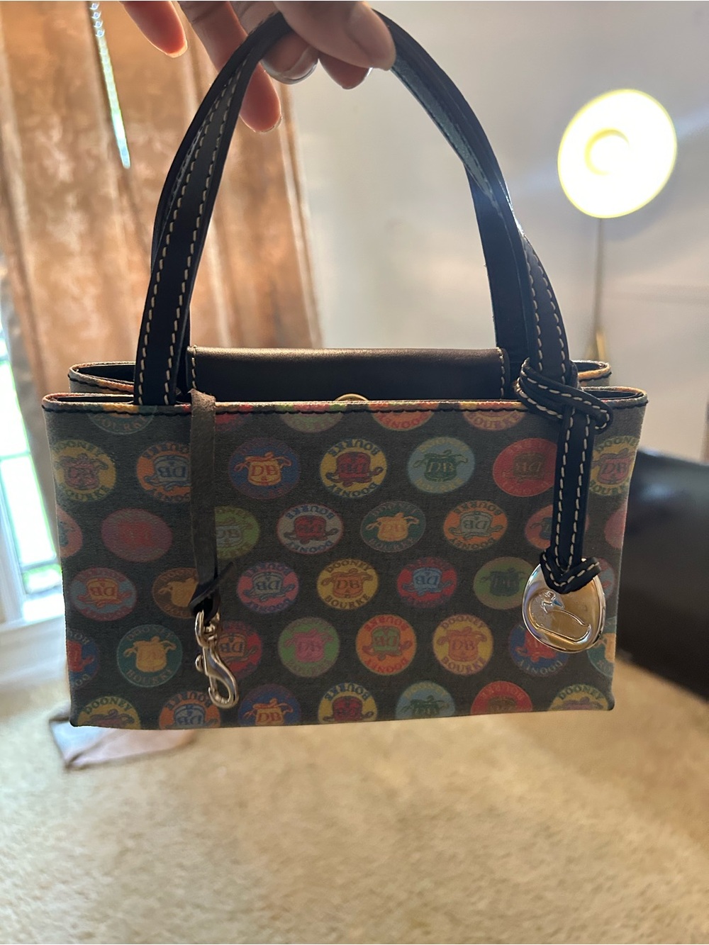 Dooney & Bourke Multicolor Coin-Print Mini Top-Handle Bag with Black Handles
